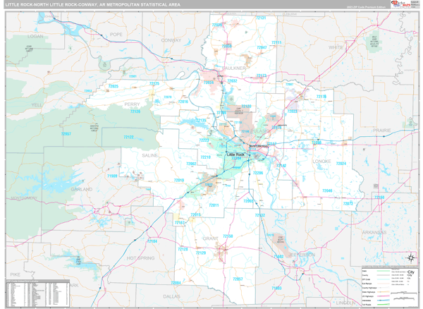 Little Rock-North Little Rock-Conway Metro Area Wall Map Premium Style